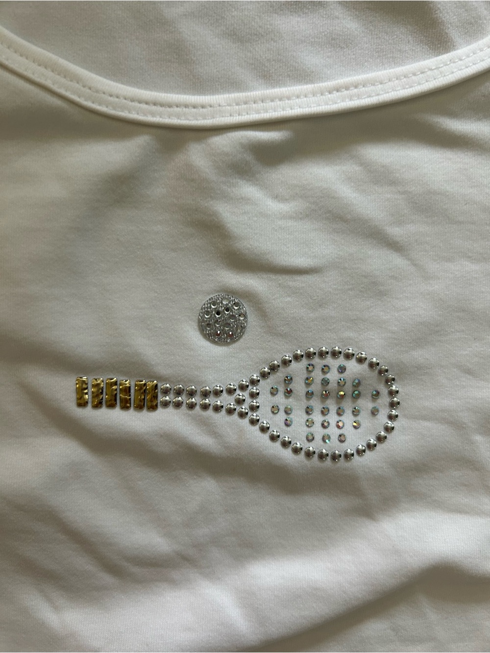 Y2K Lily's of Beverly Hills White Rhinestone Tennis Tee - Picture 4 of 5